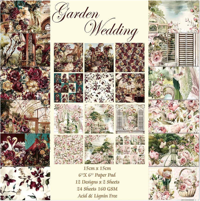 Qianshan 24 Sheets 12 Designs Scrapbook Paper Pad,6"×6” Single-Sided Decopodge Craft Cardstock Paper,Christmas Scrapbooking DIY Decorative Background Cardmaking Supplies.Garden Wedding - Image 1